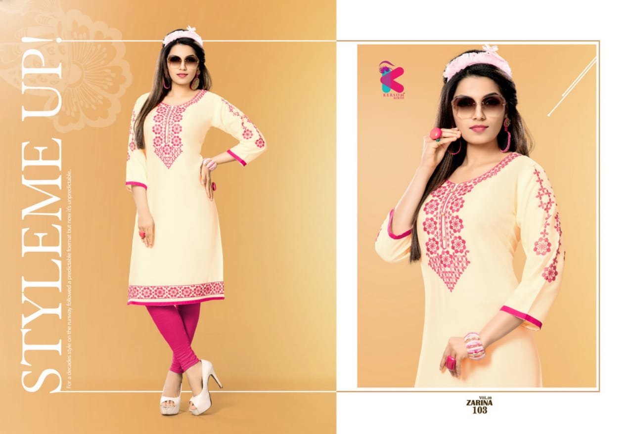 Zarina Vol-9 Embroidered Rayon Kersom Kurtis Zarina Vol-9 Embroidered Rayon Kersom Kurtis